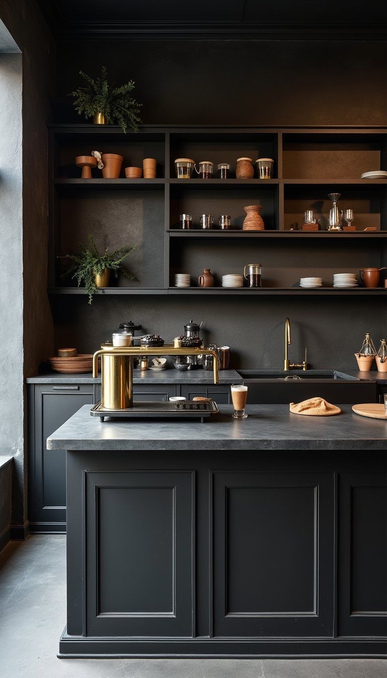 Industrial Metal Espresso Bar With Dark Accents