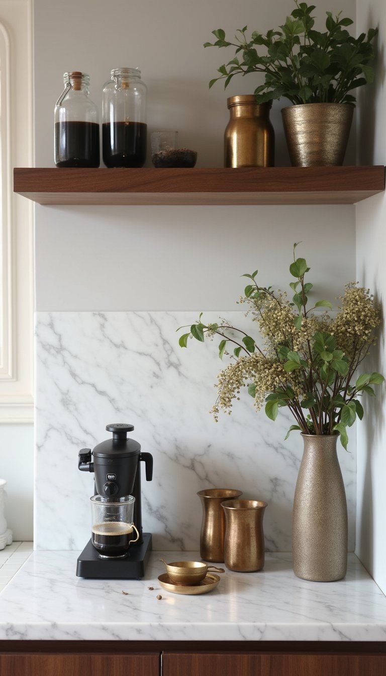 Marble Countertop Espresso Corner With Brass