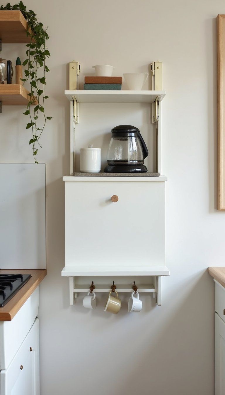 Wall-Mounted Fold-Down Coffee Counter For Tiny Kitchens