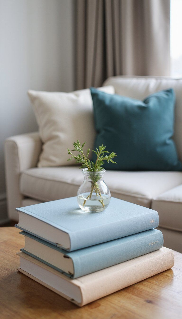 Books Stacked Horizontally With Greenery Touches