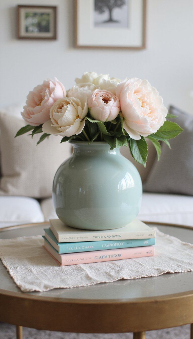 Fresh Flowers In Low Ceramic Vases