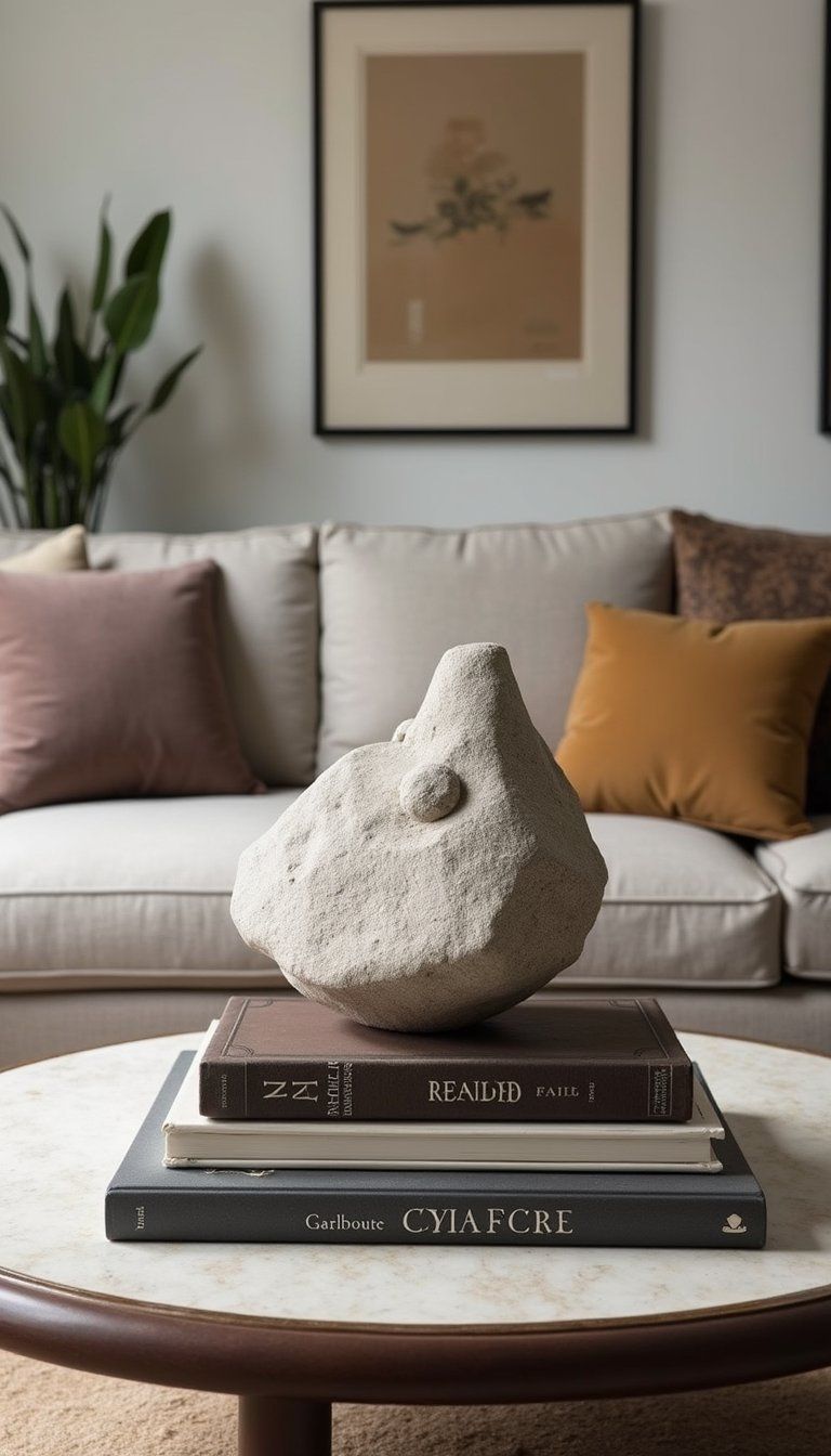 Layered Coffee Table Books With Art Objects