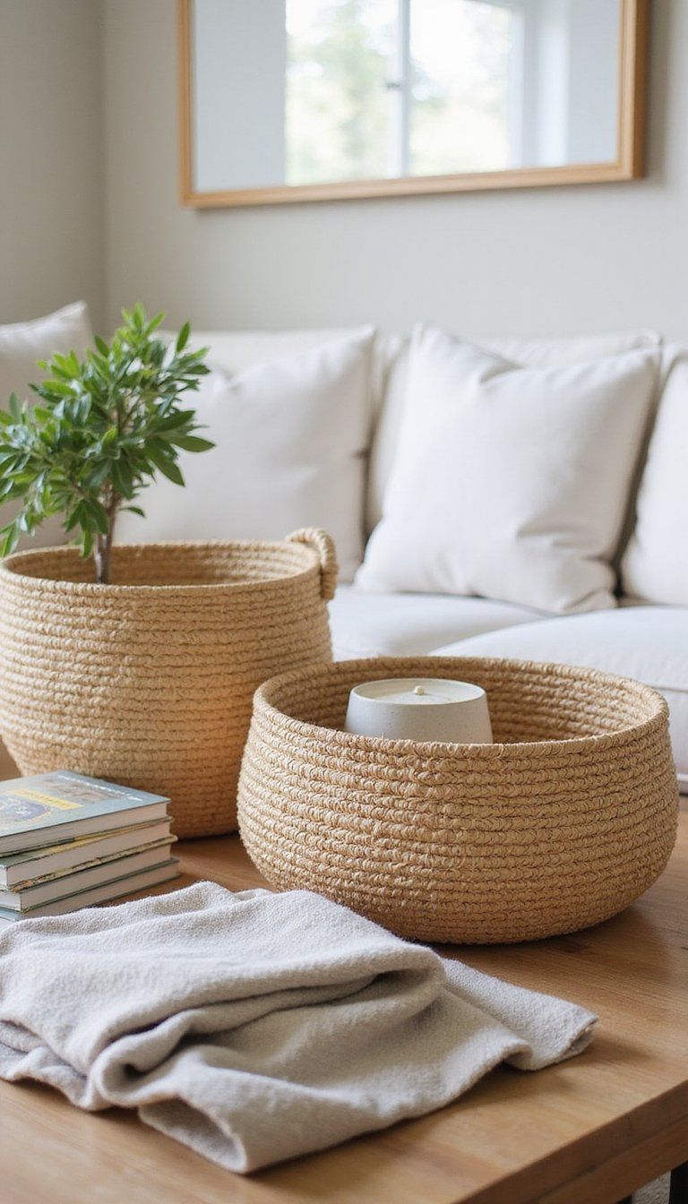 Natural Textures With Woven Baskets And Books
