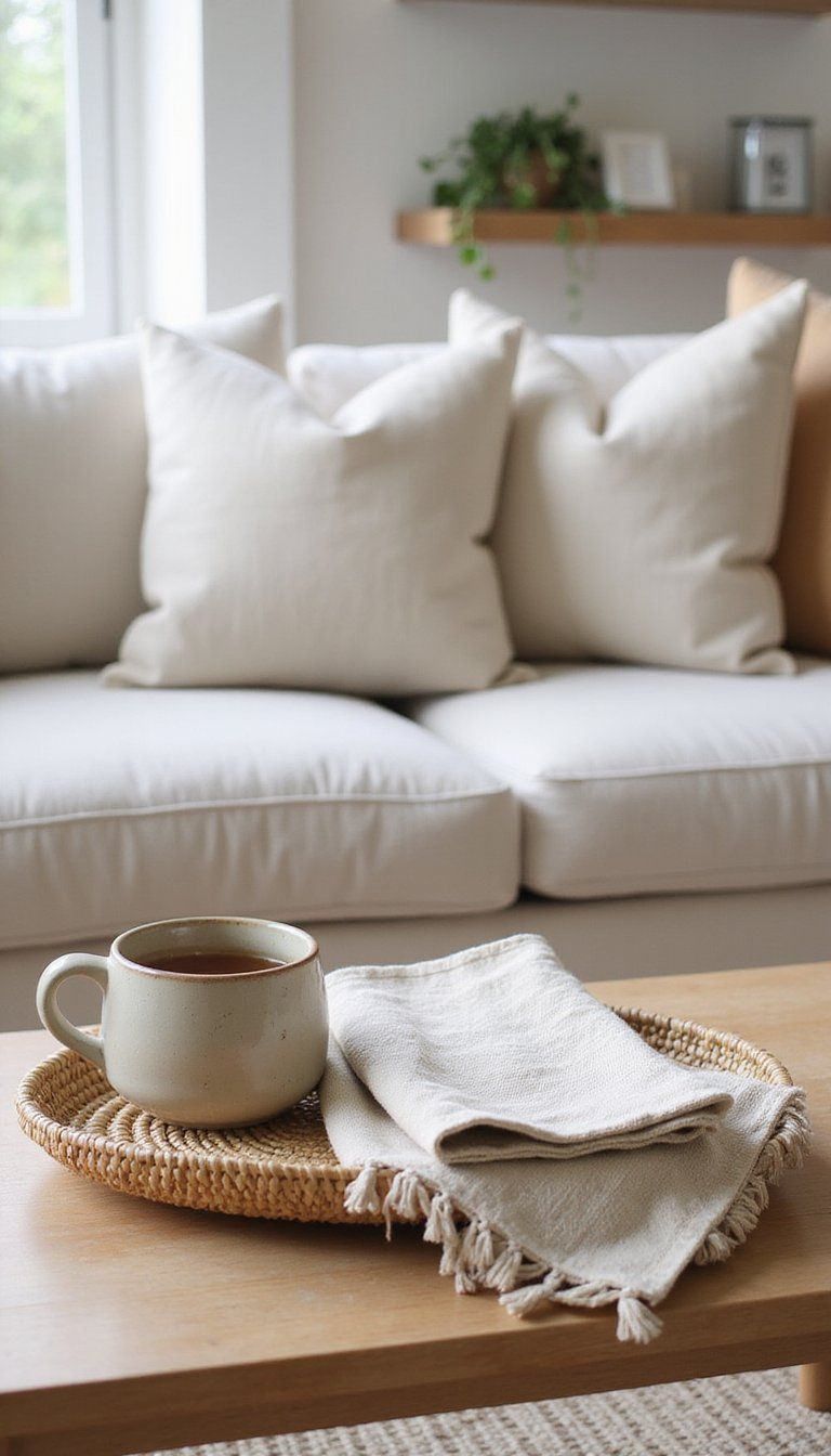 Textured Linens And Rattan For Warmth