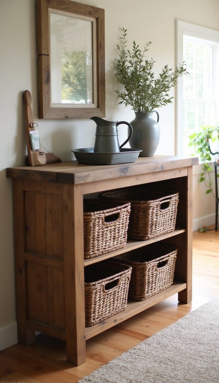 Rustic Farmhouse Console With Open Shelves