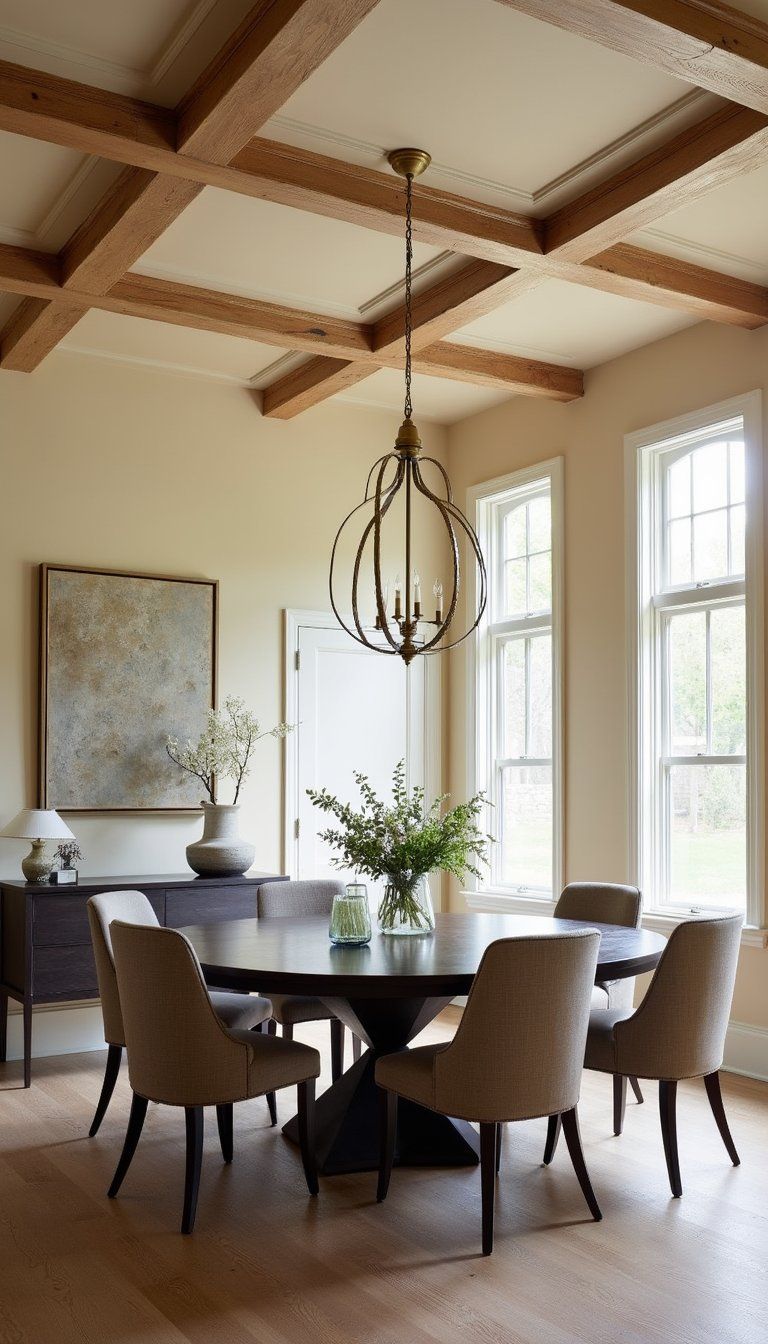 Coffered Ceiling With Warm Wood Details