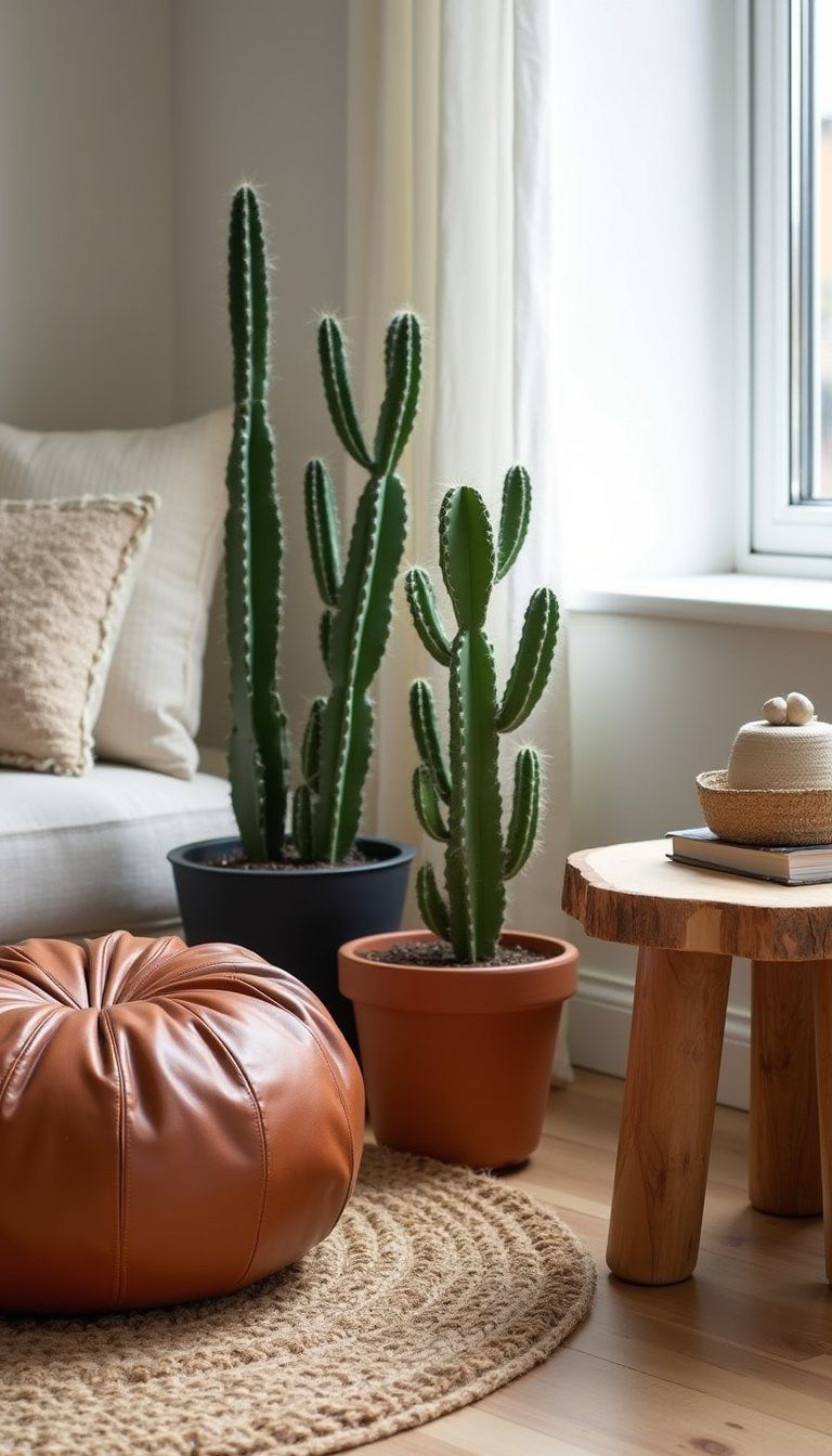 Cactus Corner With Textured Pots And Seating