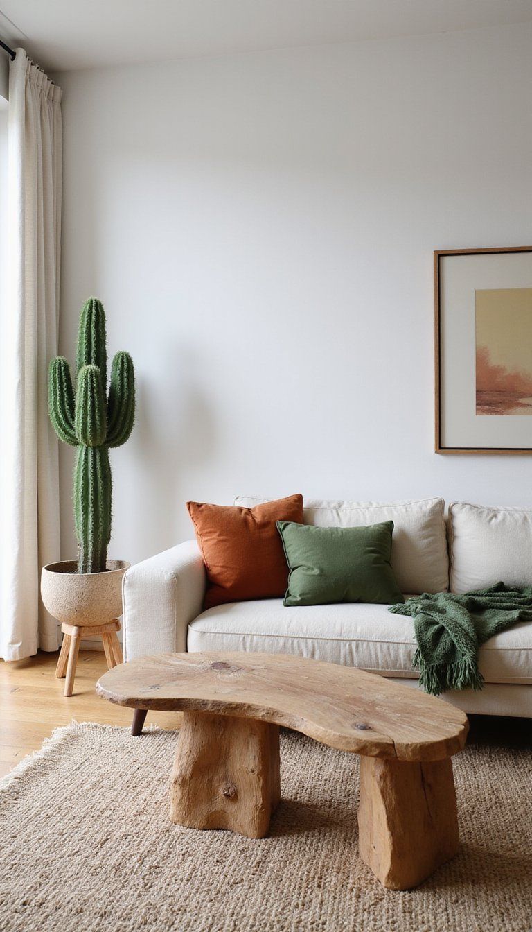 Low-Slung Sofa With Clay And Cactus Greens