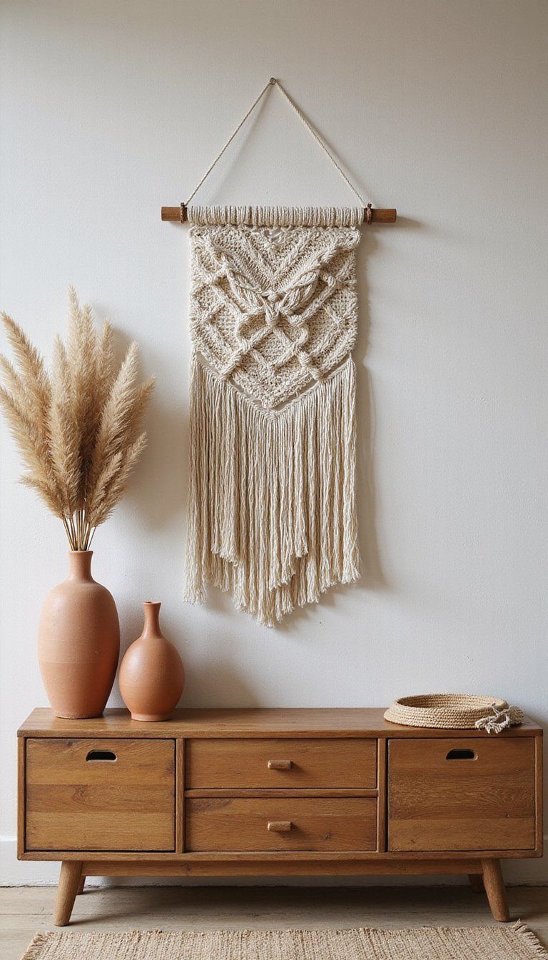 Macrame Wall Hanging Paired With Terracotta Vases
