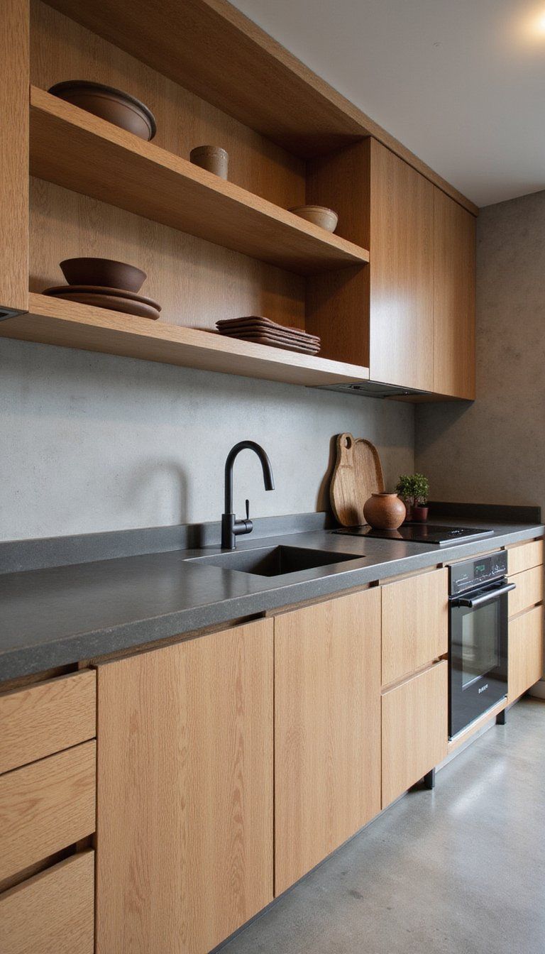 Polished Concrete Countertops Paired With Wood