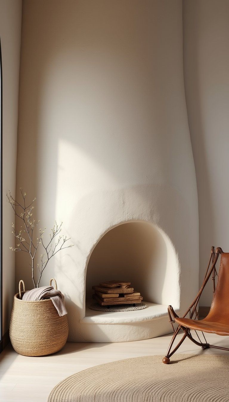 Sandstone Fireplace With Curved Organic Lines