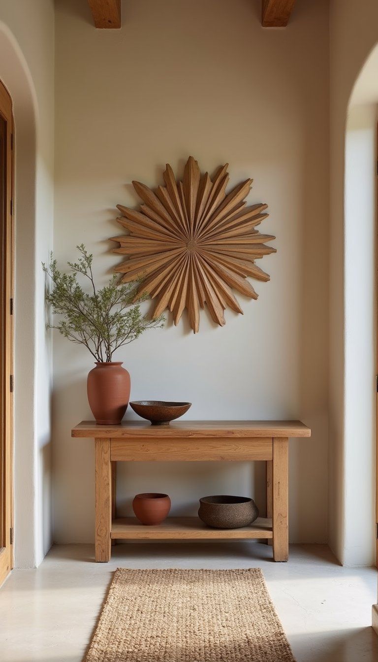 Sunburst Wood Wall Art For Entryway Warmth
