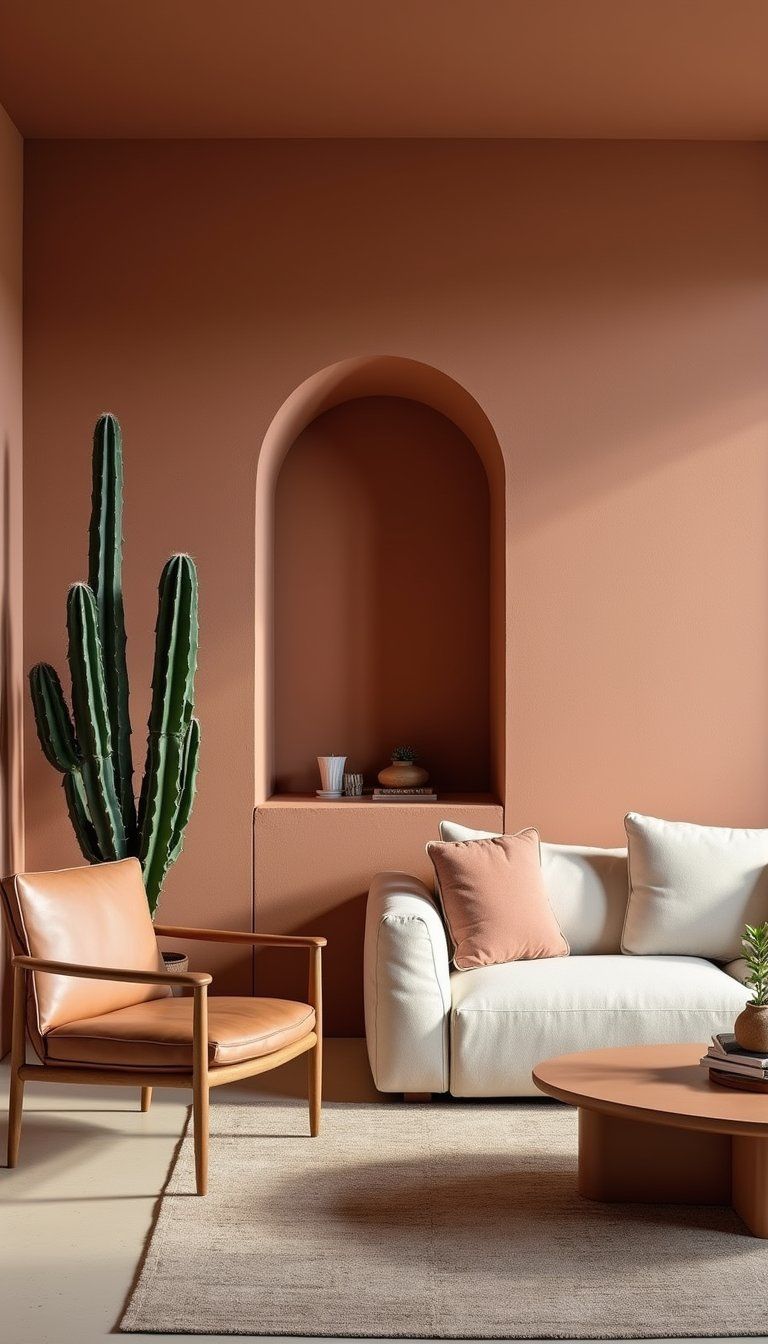 Terracotta Accent Wall With Sculptural Niche Display
