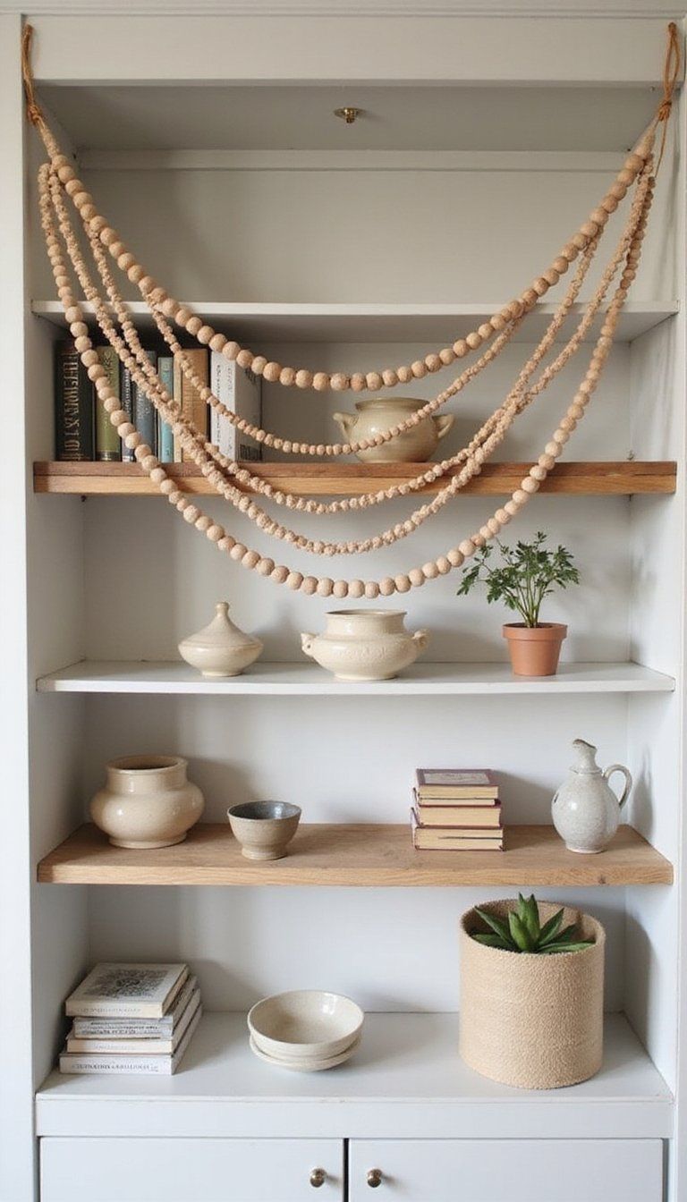Bead Garland Draped On Open Shelves