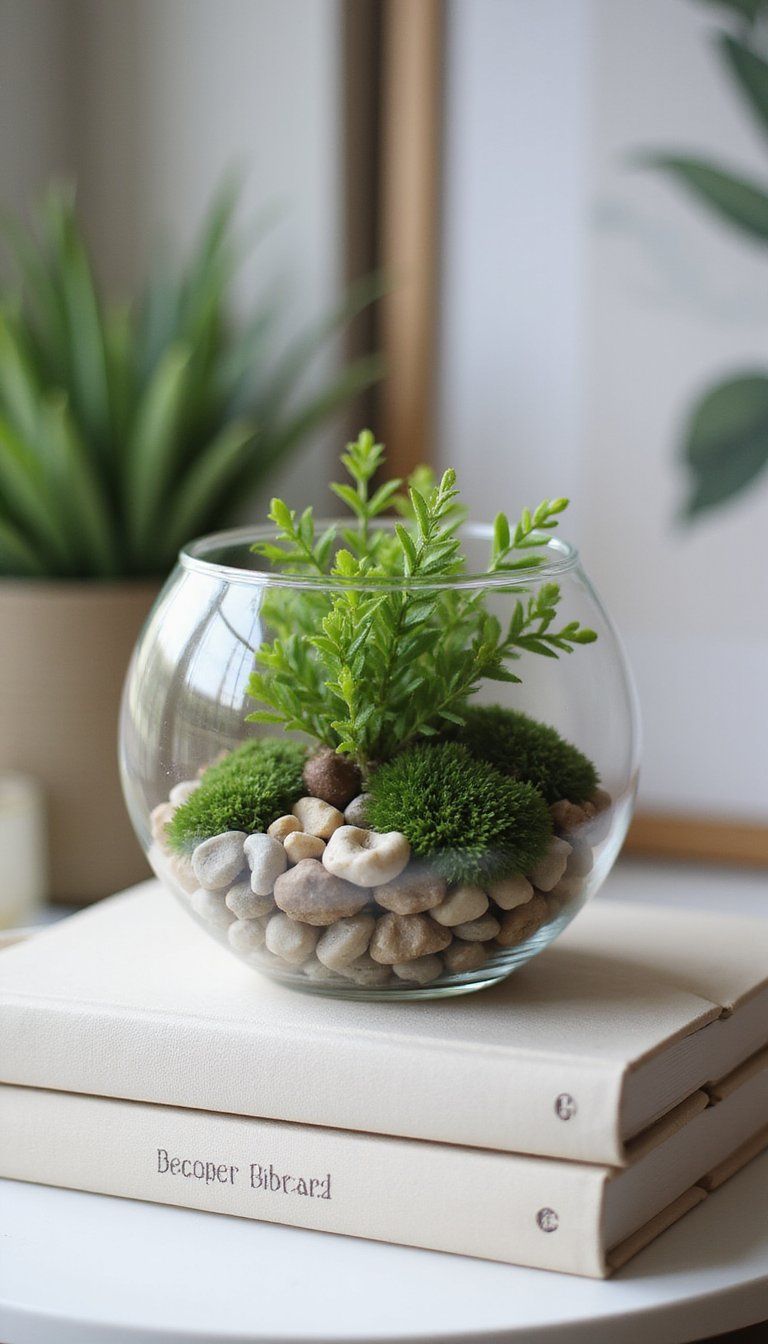 Dollar Store Faux Greenery Terrarium Scenes