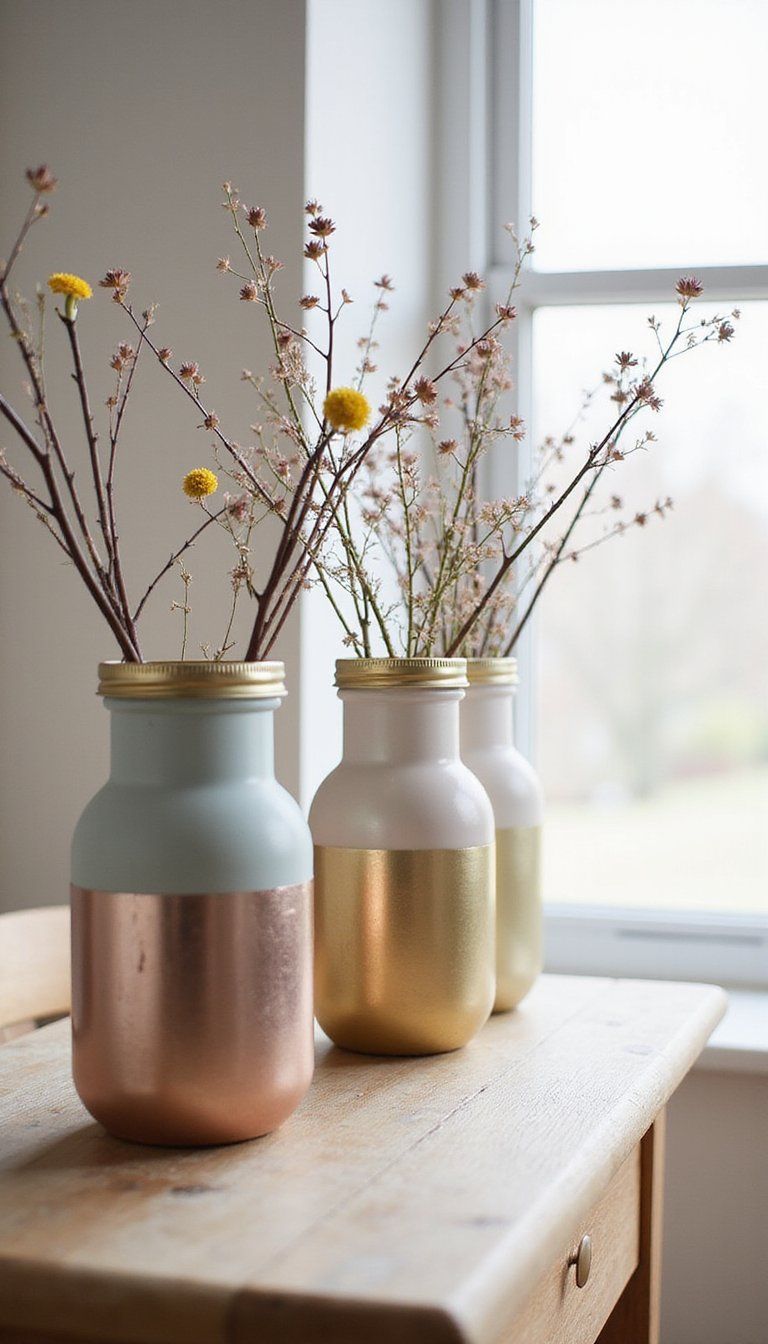 Painted Glass Jars Turned Into Chic Vases
