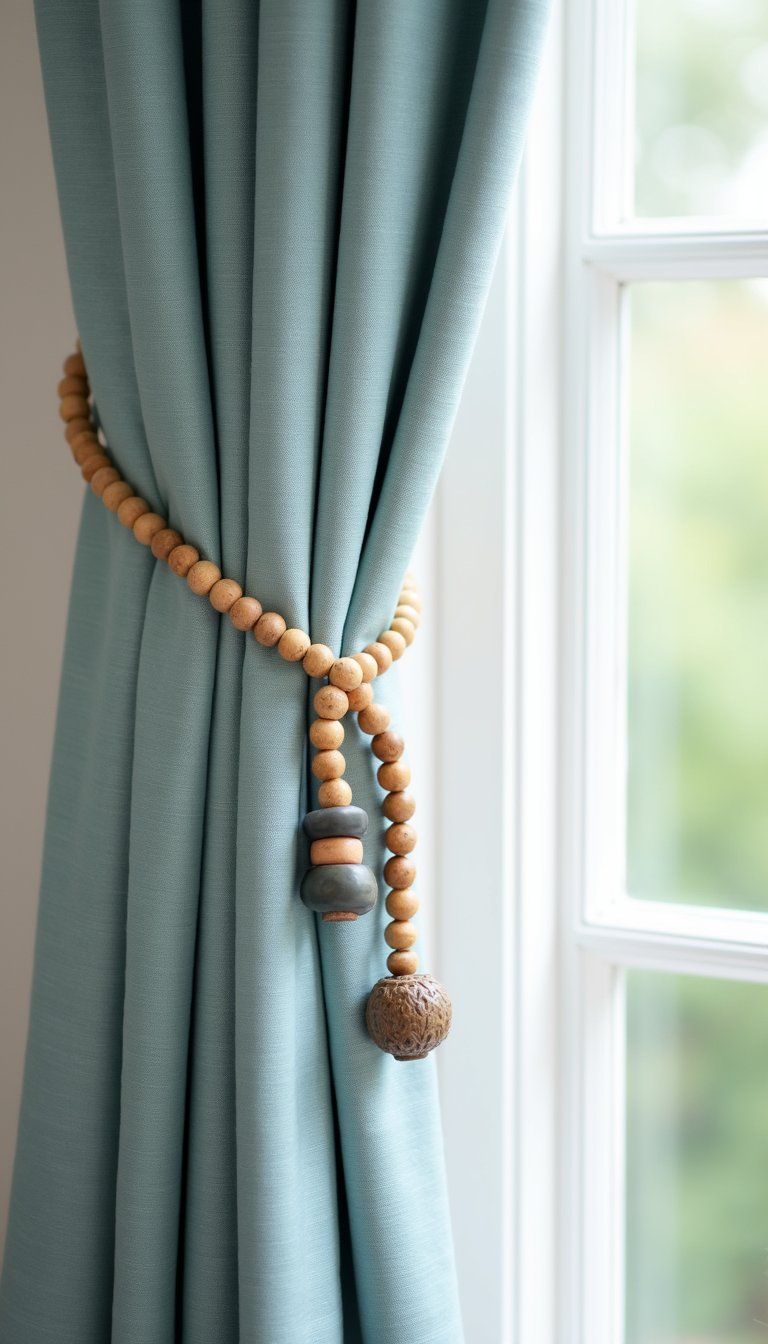 Painted Wooden Beads Curtain Pulls And Tiebacks
