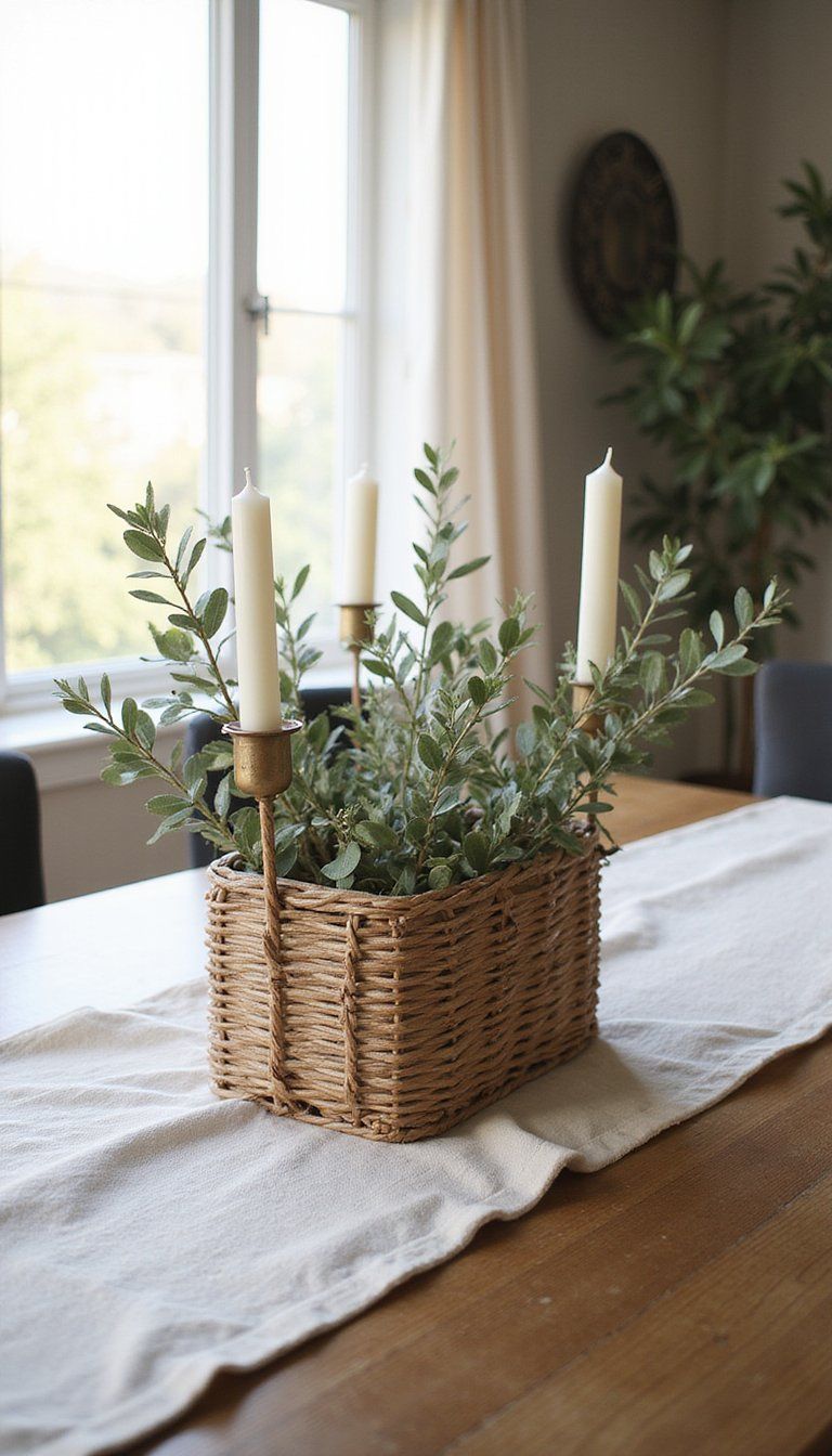 Rustic Centerpiece With Faux Olive Branches