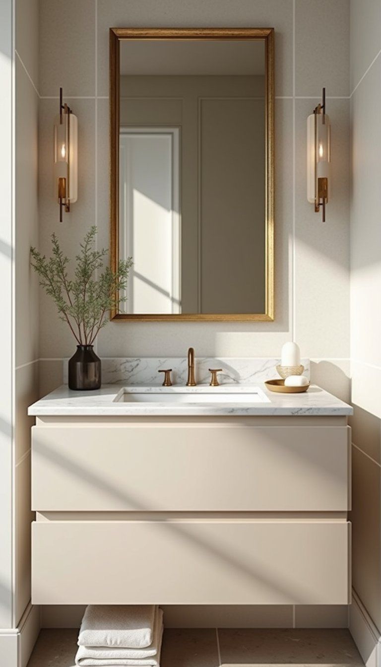 Antique Mirror Layering Over Modern Vanity