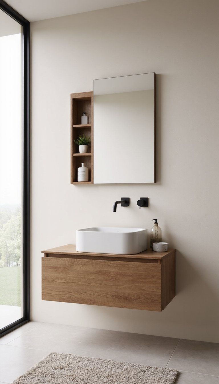 Floating Wood Vanity For Warm Minimalism