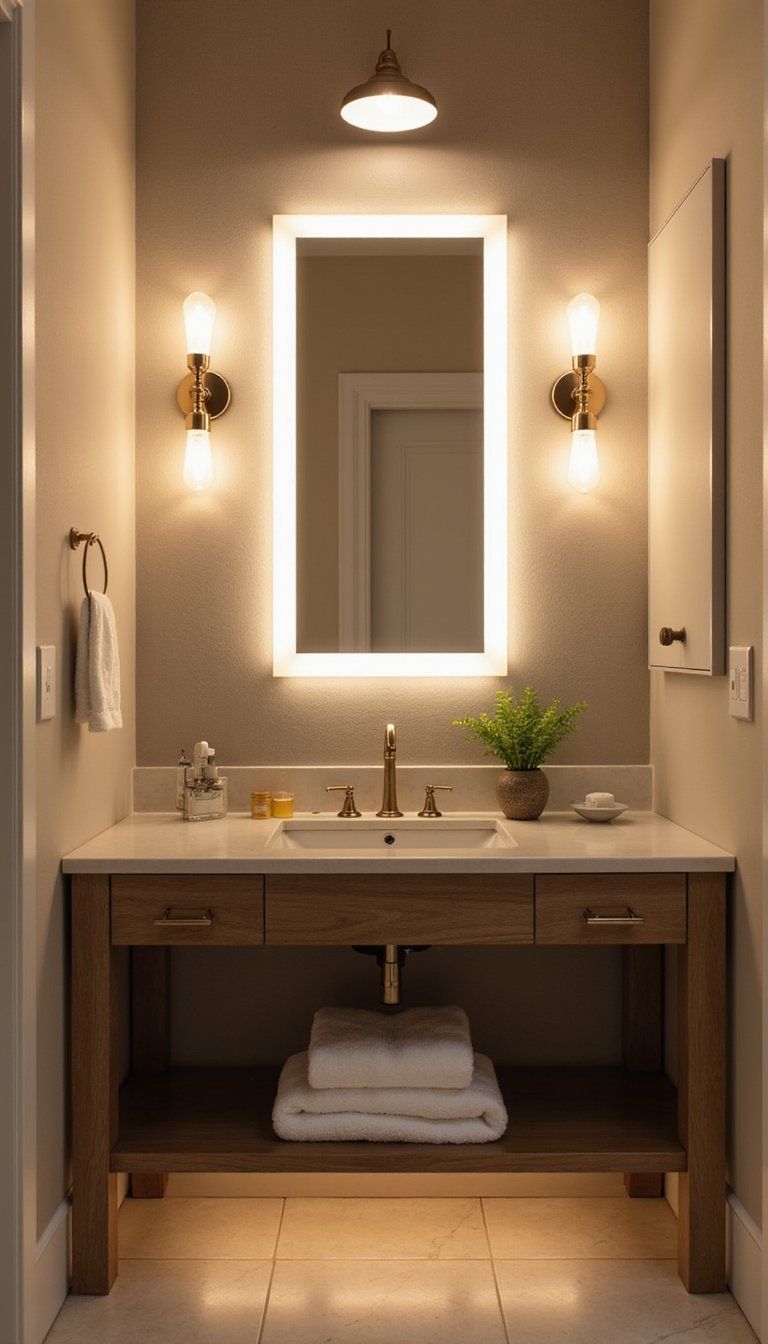 Layered Lighting Around The Vanity Mirror