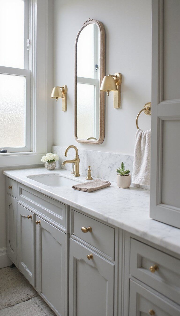Marble Top Vanity With Brass Accents