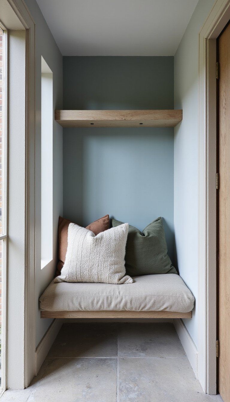 Narrow Bench Nook With Soft Pillows