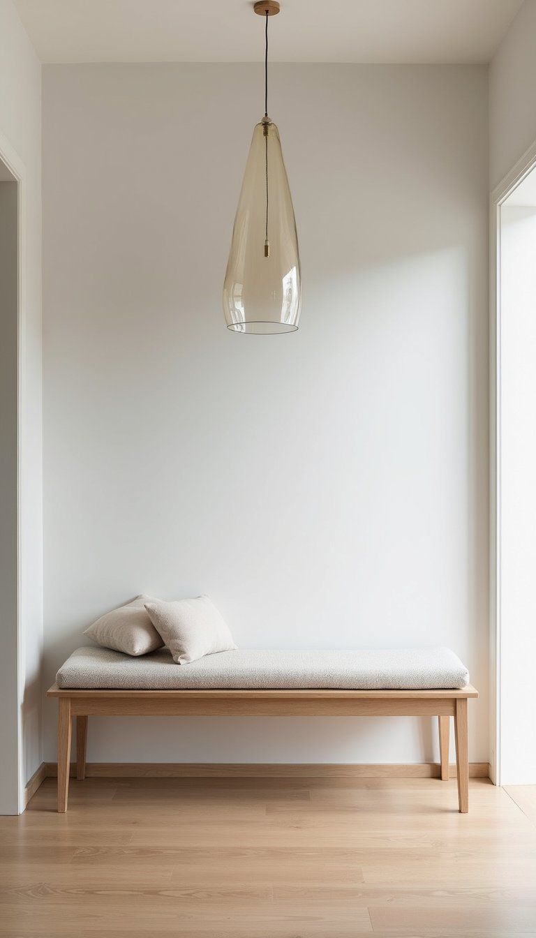 Sculptural Pendant Over Minimalist Entry Bench