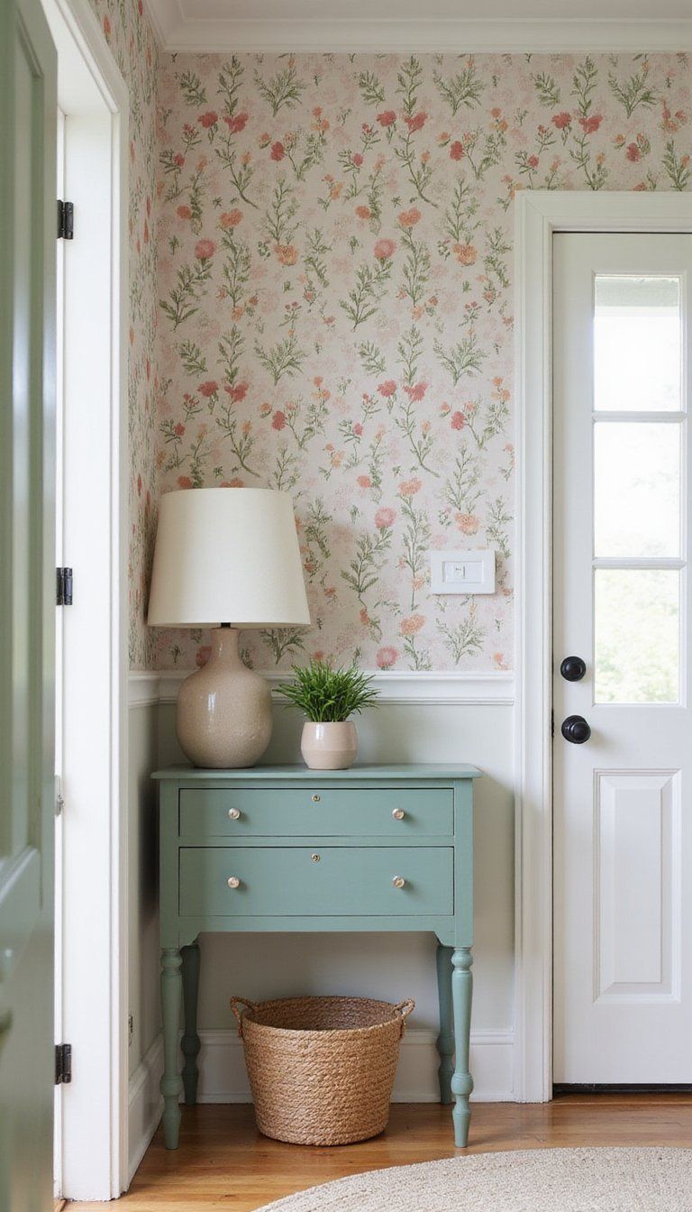 Wallpaper Accent Wall With Botanical Prints