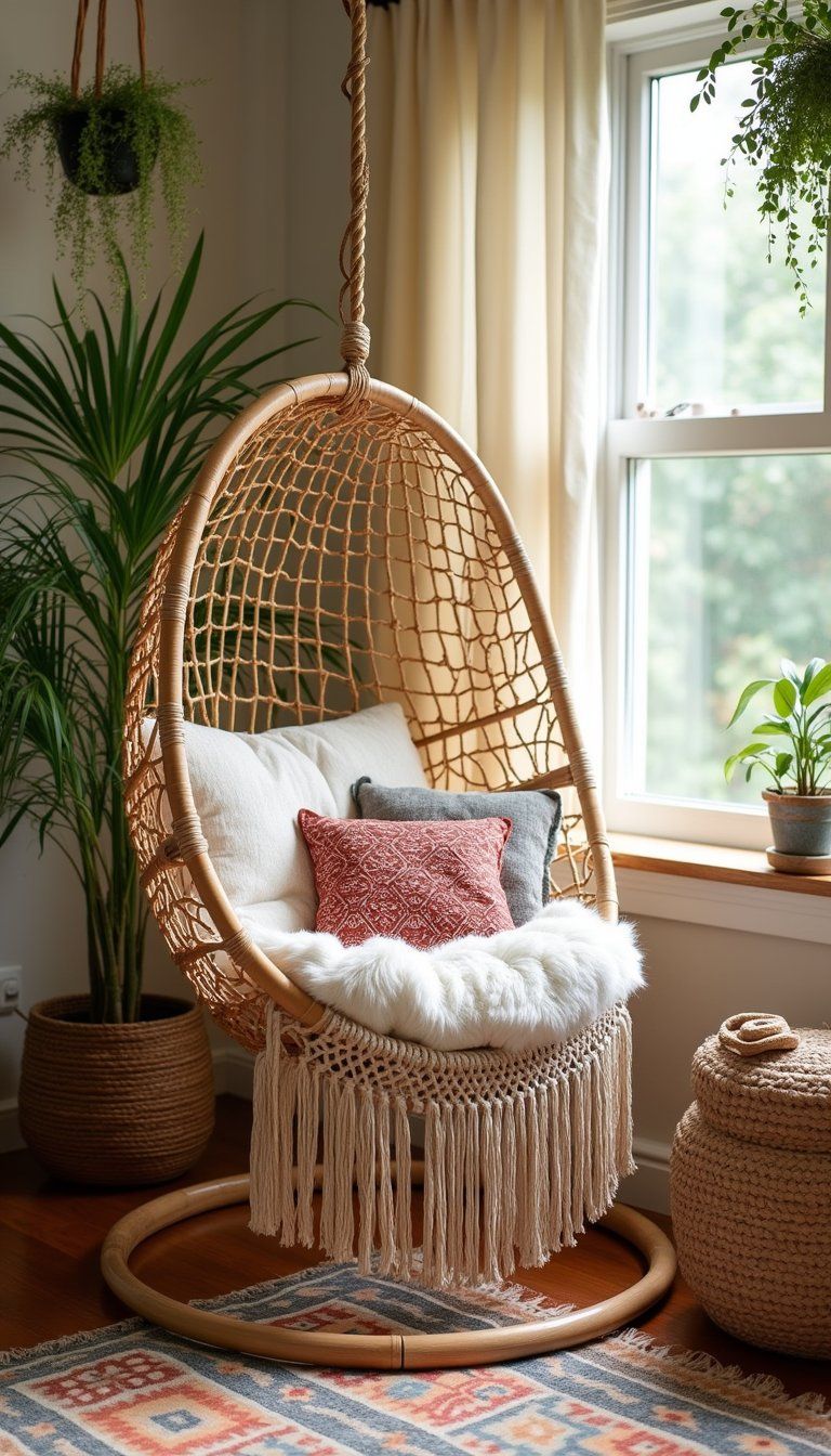 Boho Corner Swing Or Hanging Chair With Macramé