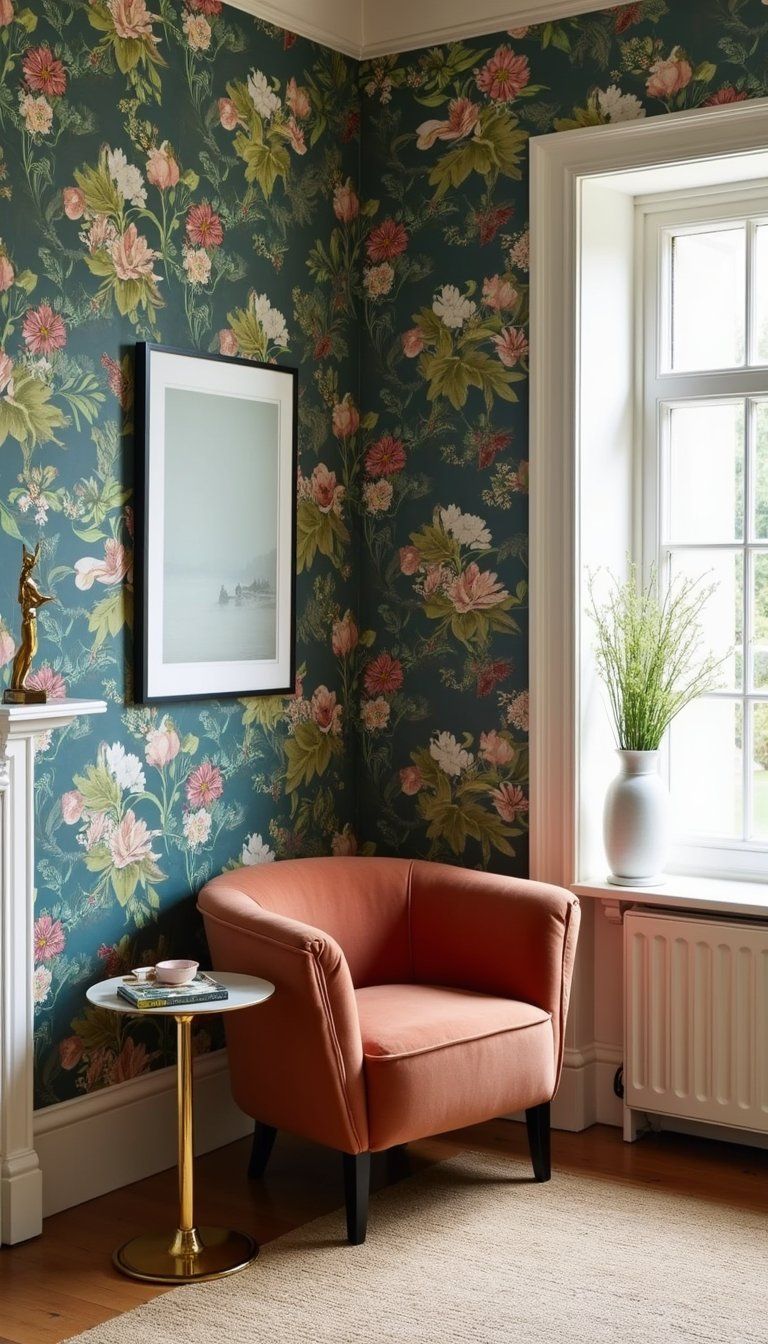 Bold Wallpaper Accent To Define A Corner Nook