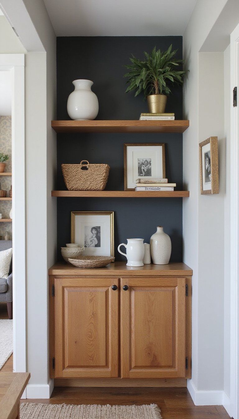 Built In Corner Shelves For Display And Storage