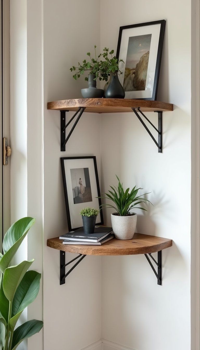 Floating Corner Shelves With Mixed Materials