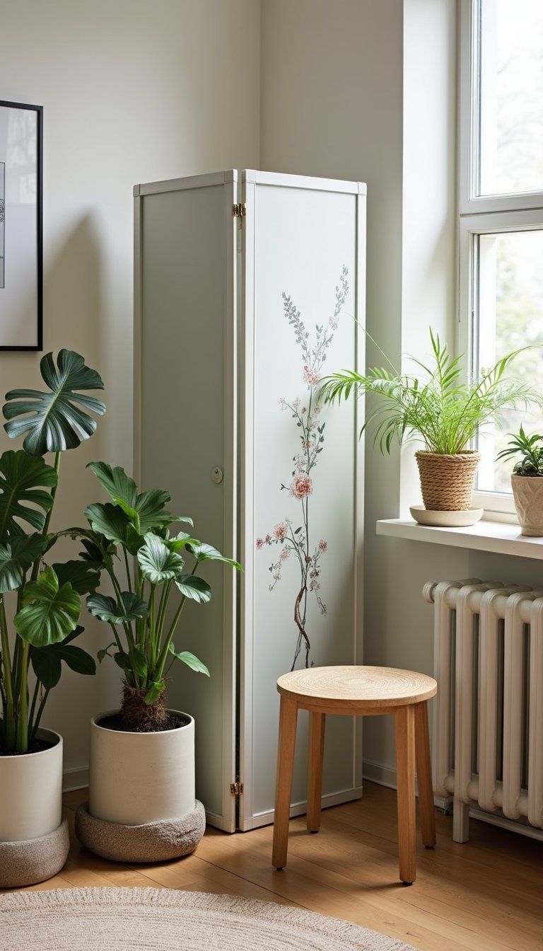 Folding Screen Backdrop With Plants And Art