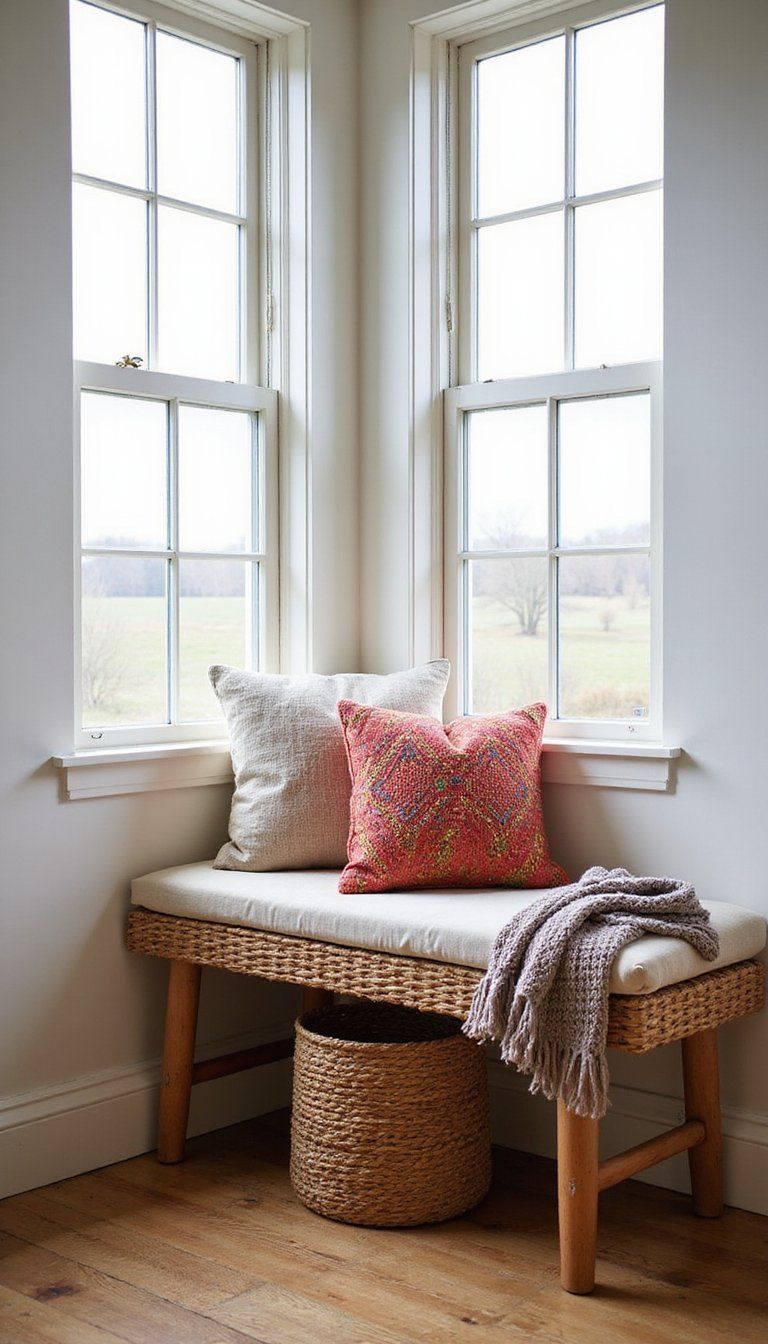 Window Corner Bench With Cushions And Throws