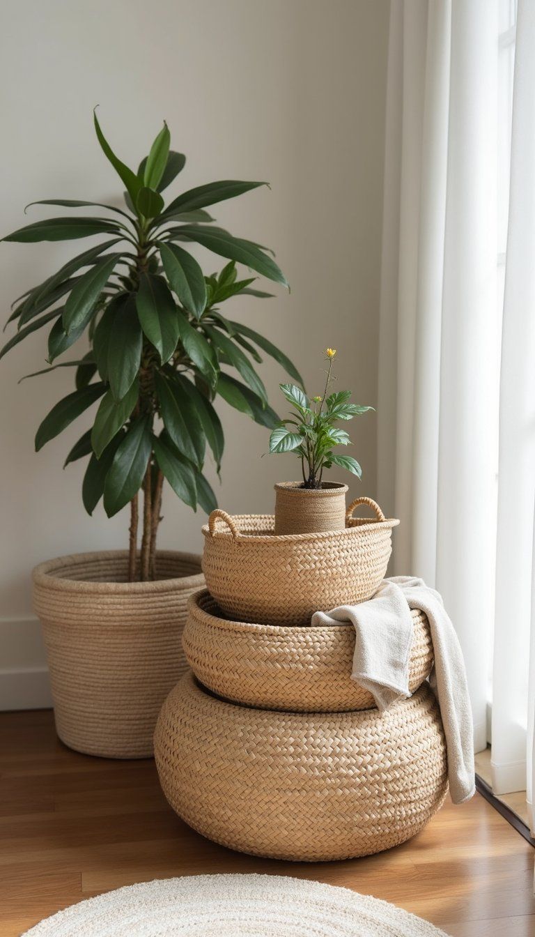 Woven Basket Stack For Textured Storage Display