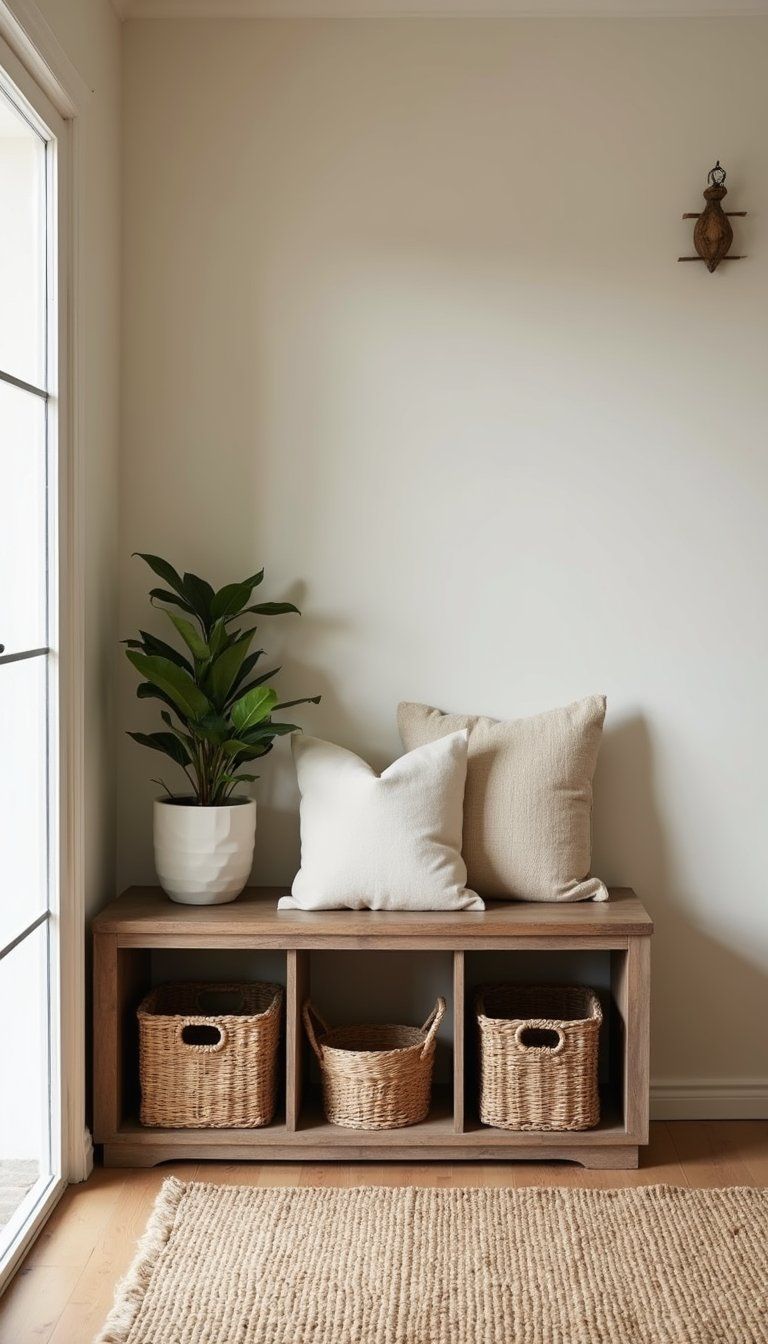 Bench With Open Cubby Shoe Compartments