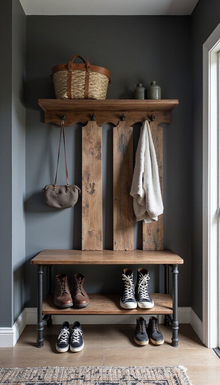 Industrial Pipe Shelves For Edgy Entry Storage