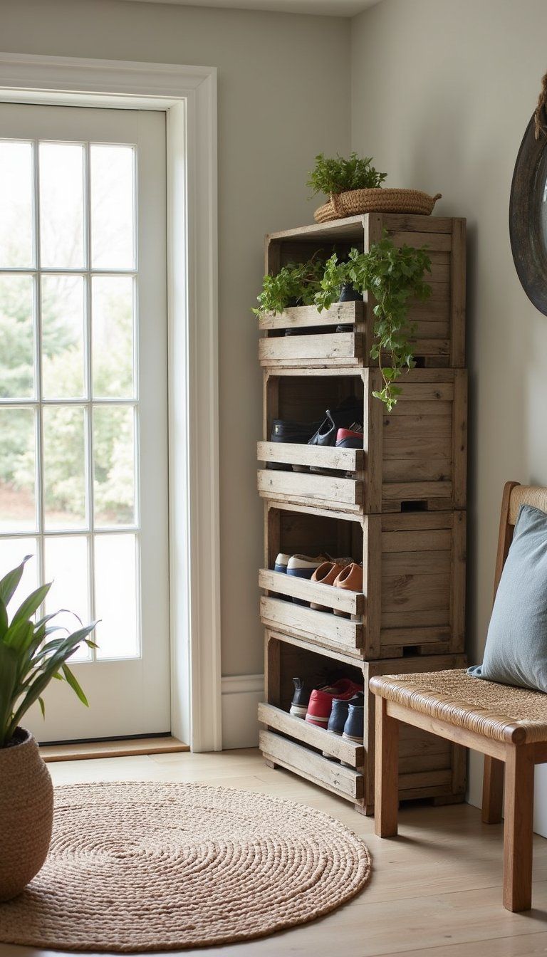 Rustic Open Crate Shoe Stack For Farmhouse Flair