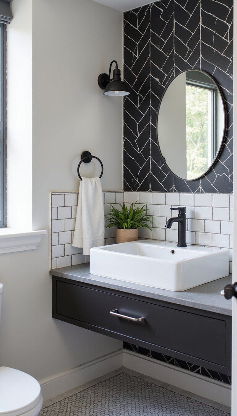 Chevron Tile Accent Wall For Chic Entry Or Powder Room