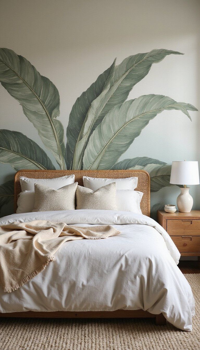 Oversized Botanical Mural For A Serene Bedroom Retreat