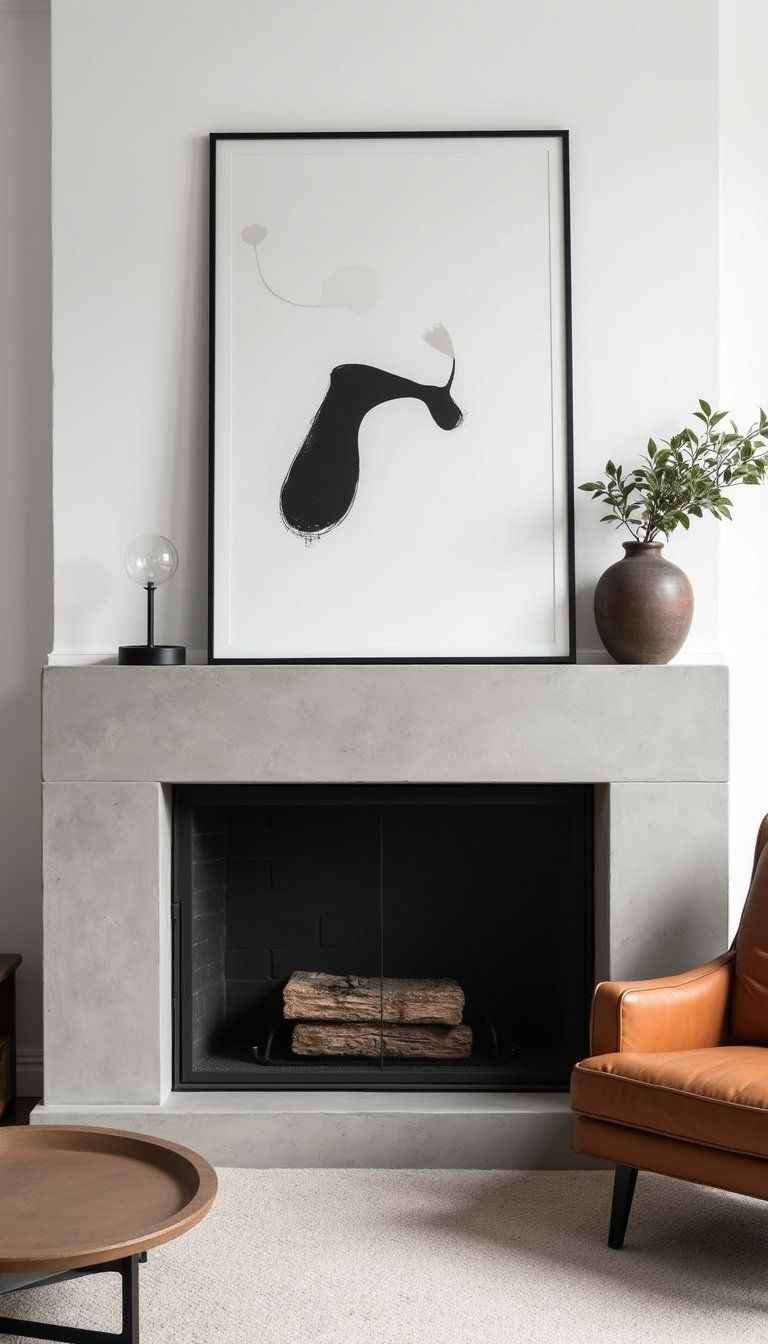 Black Iron Minimalist Hearth With Monochrome Art