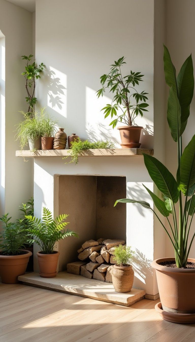 Botanical Display With Potted Greenery And Ferns