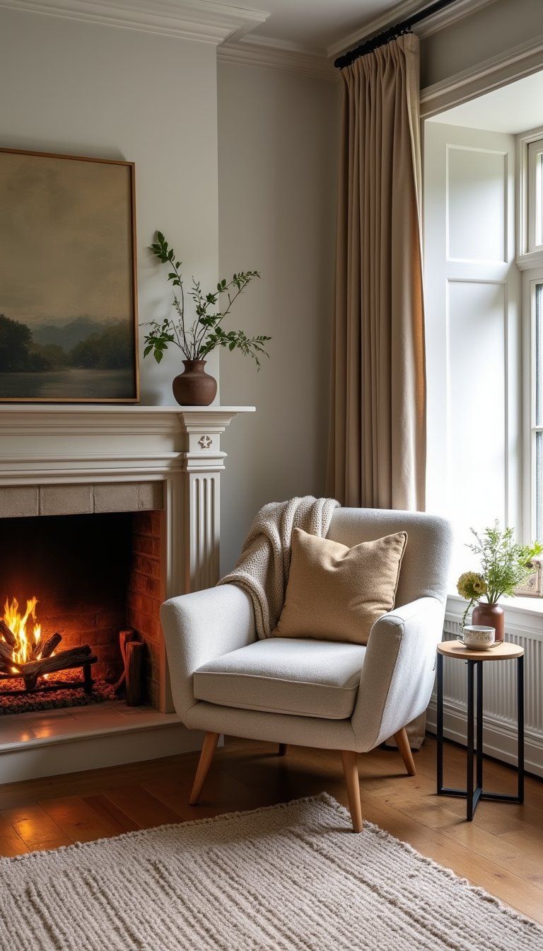 Cozy Reading Nook By A Styled Hearth