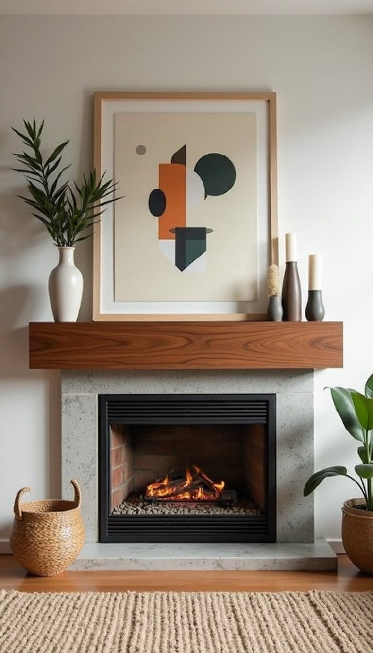 Midcentury Modern Mantel With Geometric Accents