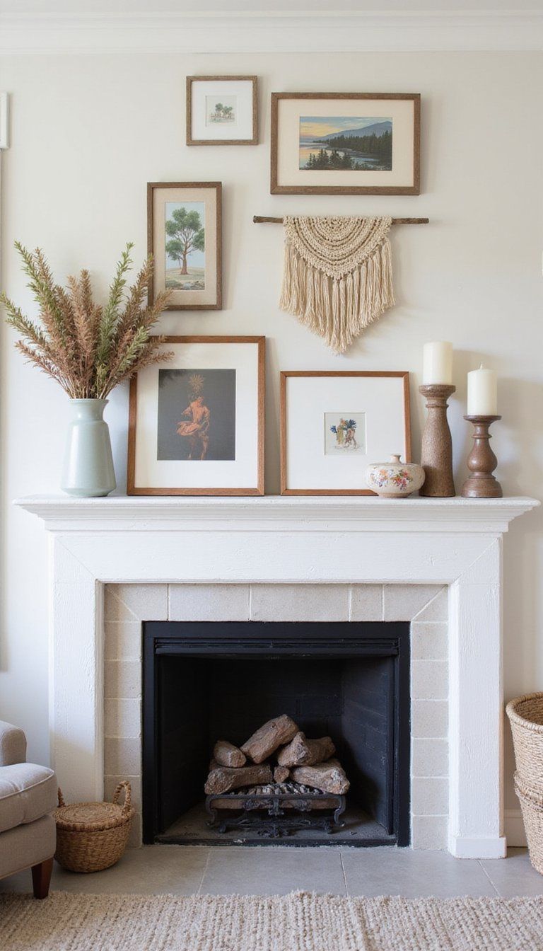 Eclectic Gallery Wall Above The Mantel