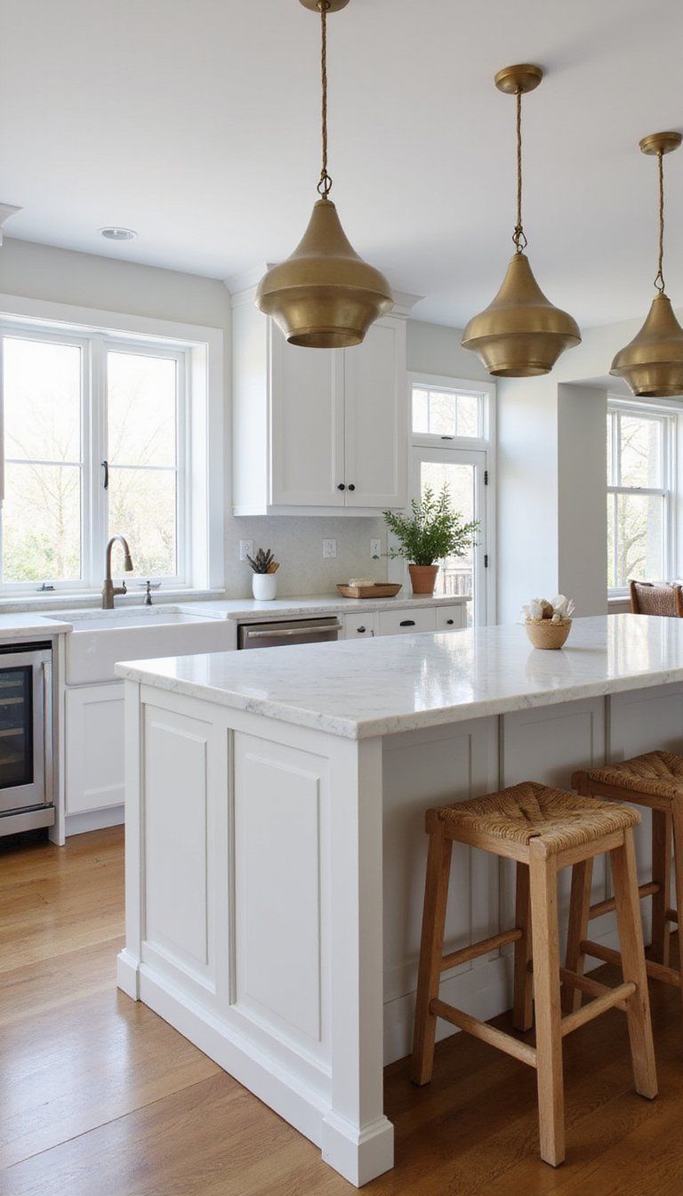 Curved Fluted Kitchen Island With Marble Countertop