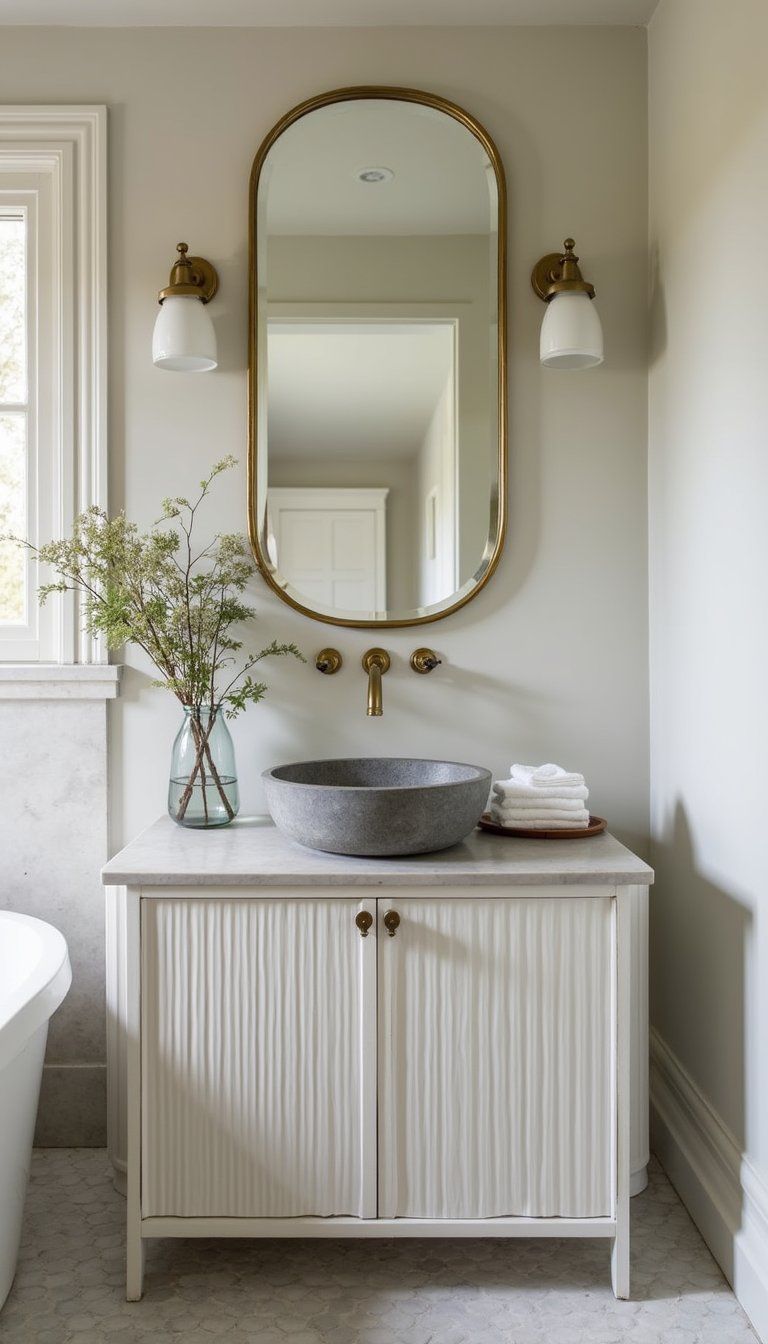 Fluted Bathroom Vanity With Stone Basin Top