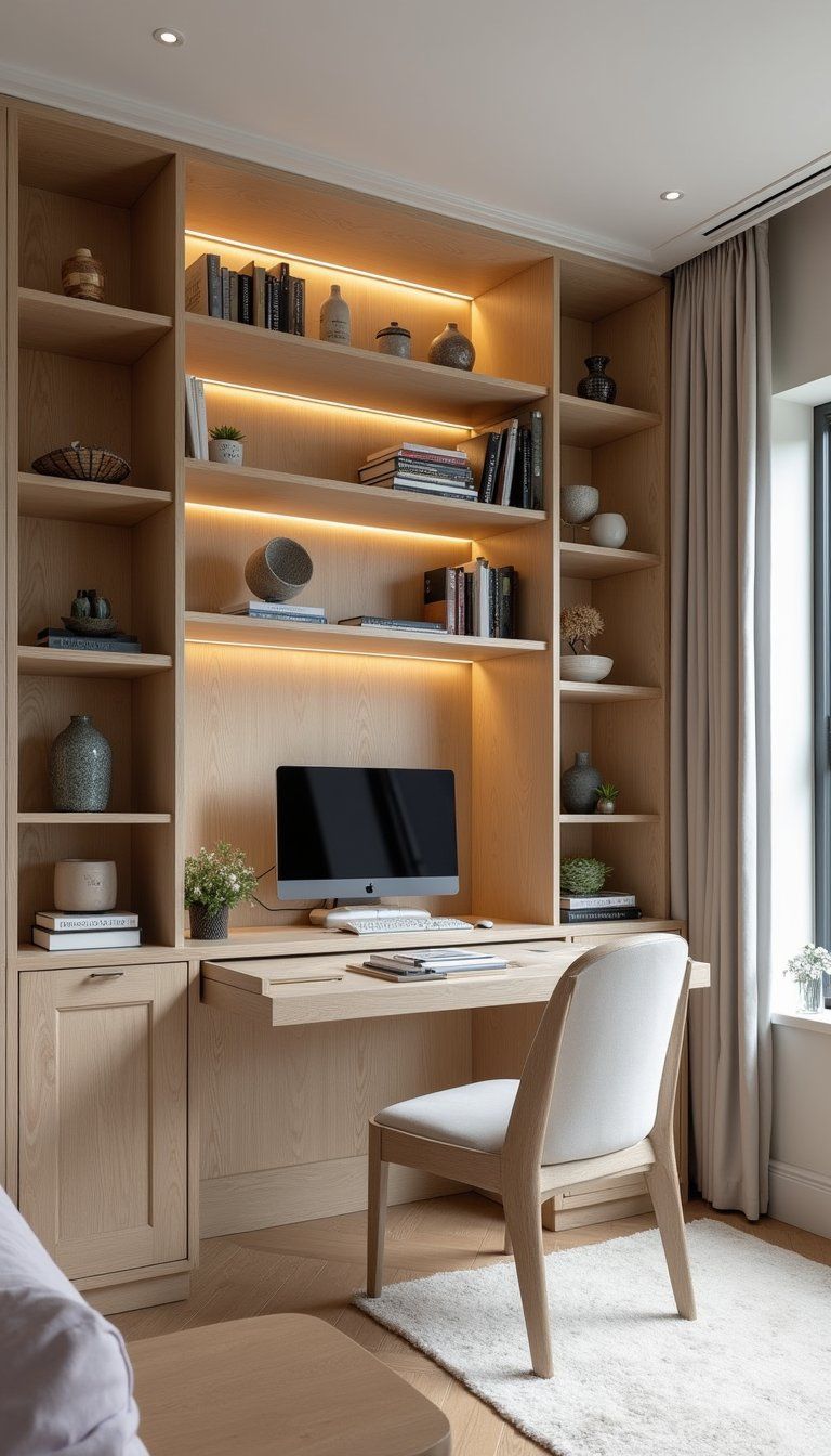 Fluted Built-In Bookcase With Integrated Lighting