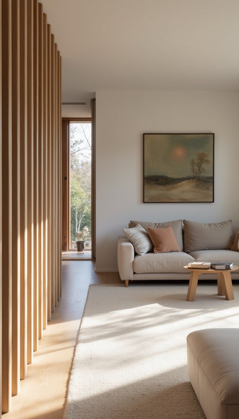 Fluted Room Divider With Open Slats For Light